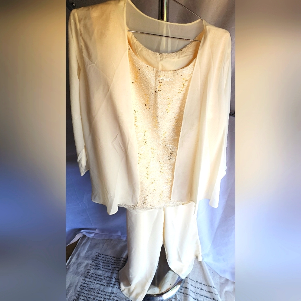 Elegant Cream Sequin Top and Jacket Set
